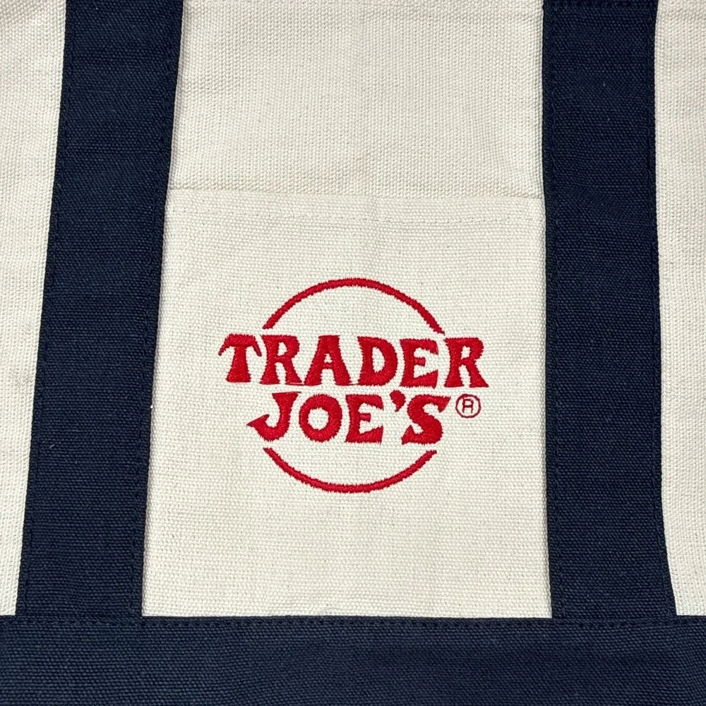 Trader Joe's Mini Canvas Tote Bag Navy Reusable Shopper Bag New With Tags